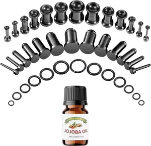 12-26Pcs Ear Stretching Kit 1-7mm/7.5-12mm Plugs for Ears Gauges with O-Rings Stainless Steel Gauge Stretching Kit with Aftercare Jojoba Oil Ear Expander Body Piercing Jewelry for Women Men