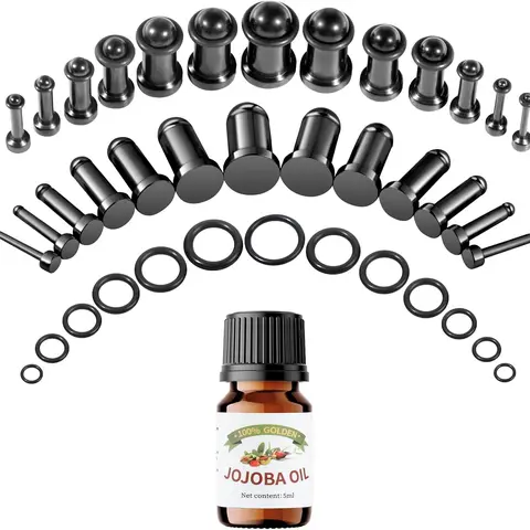 Stainless Steel Ear Stretching Kit (12-26Pcs) - 1-7mm/7.5-12mm Stretching Ear Plugs with O-Rings, Jojoba Oil Aftercare, Large Gauges Tunnels for Adult Body Piercing Jewelry, Ear Gauge Tunnels