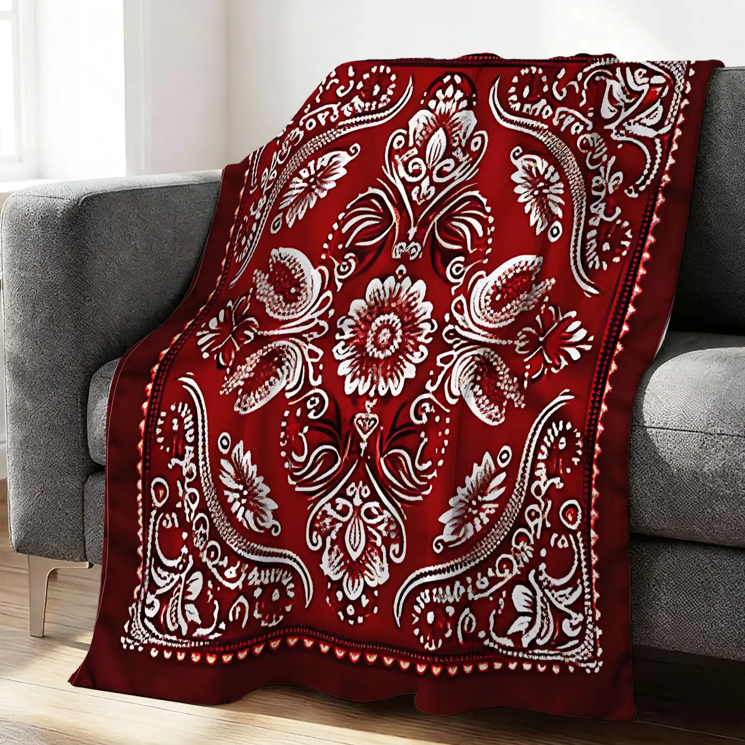 [Vintage Paisley Throw Blanket] Classic Red Paisley Flannel Blanket,  Soft & Cozy Decorative Throw for Couch, Bed, Camping, Travel & Office, Premium Warmth Blanket for Home Decor & Gift Giving, Comfy Blankets, Blanket Gifts