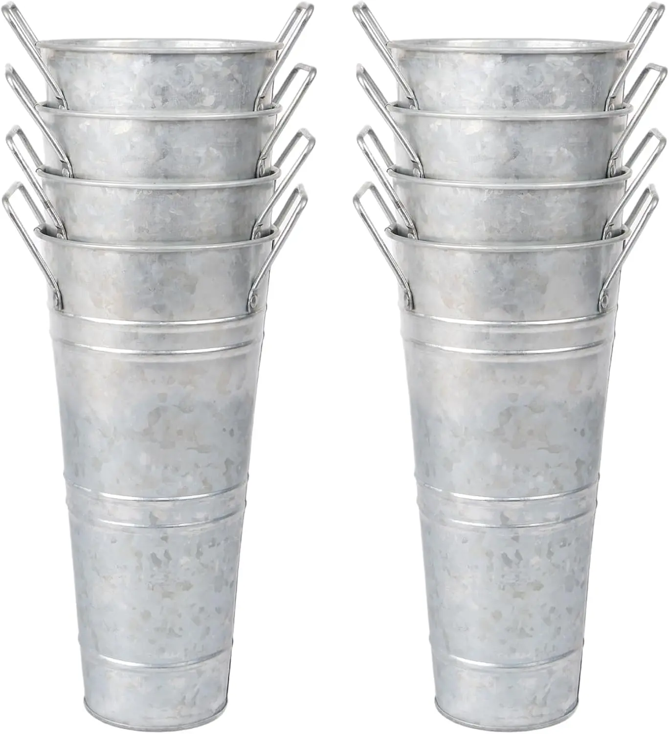 8 count 10inch Small Galvanized Flower Bucket,Small Metal Vases ,Metal Vase,Flower Vases for Bouquet,Flower Buckets for Flower Bar Supplies (,10inch Height,Set of 8)