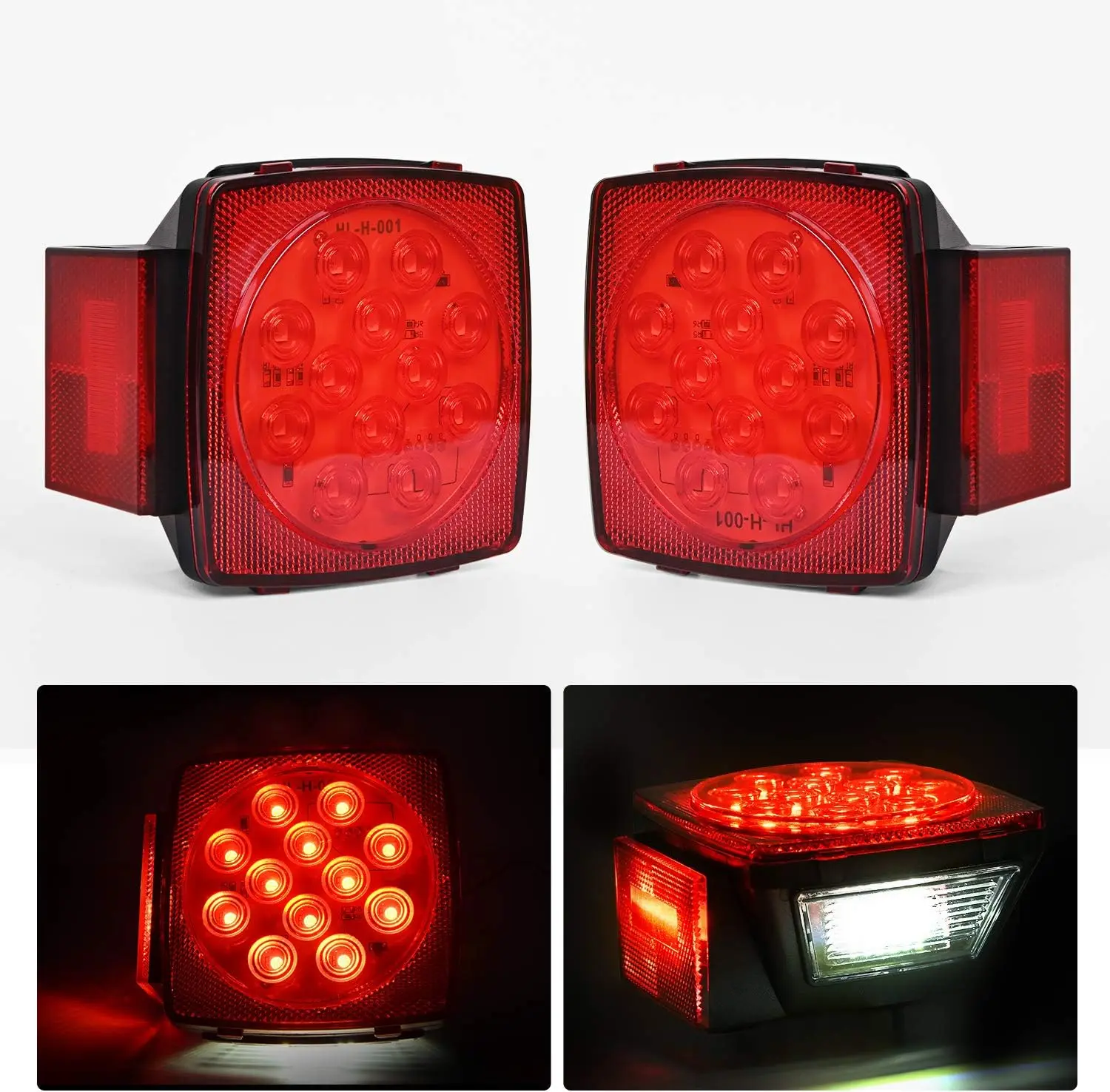 Nilight 2PCS Square Low Profile Submersible IP68 LED Blinker Tail Light Assembly - 12V Compatible, Bright Illumination, Side Marker & License Light for Utility Trailer, Boat, Led Lights Car