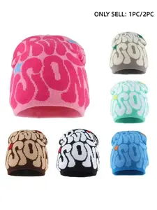 Unisex Harajuku Style Knitted Beanie, Warm & Fashionable Chic Headwear for Fall Winter Seasons, Trendy Comfortable Accessory