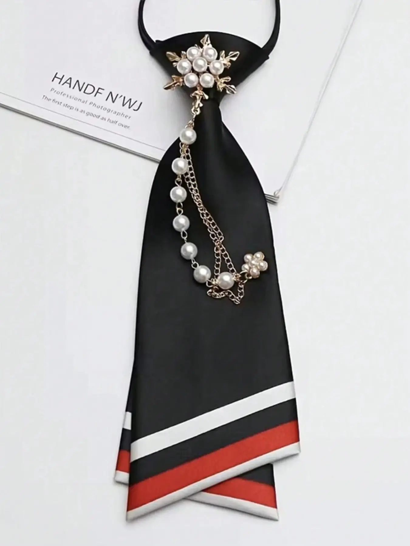 No Tie Necktie, Pearl Flower Necktie, Striped Double Layer Pre-Tied Necktie, Luxury Pearl Chain No Tie Necktie, Satin College Style Necktie, Casual Elegant Tie, Boho Fashion Tie