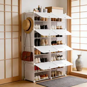 Shoe Storage Organizer Cabinet - 6/8 Tier Expandable Rack, Holds 24/32 Pairs, Sturdy Metal Frame & Ventilated Shelves for Hallway/Closet