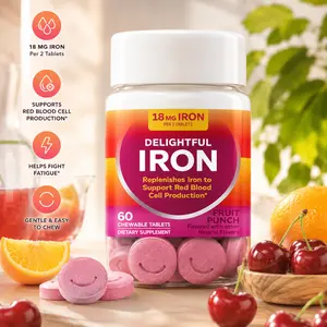 Iron Chewable Tablets with AB Fortis Iron, Fruit Punch Flavor, Gentle Daily Iron Supplement, Energy & Wellness Support, 60 Tablets, 30 Day Supply