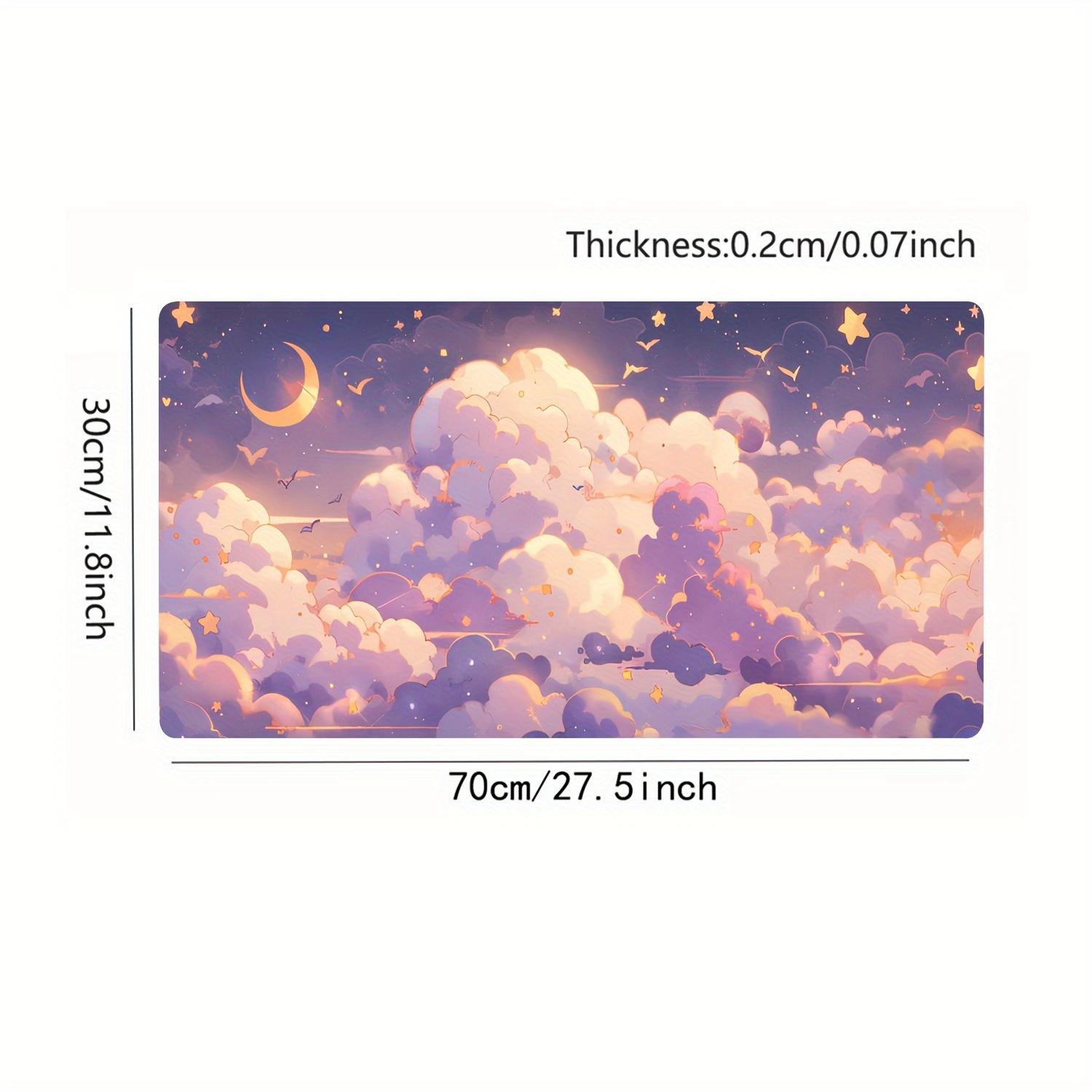 1pc Kawaii Cloud, Stars & Moon Mouse Pad - Desk Mat with Non-Slip Base, Stitched Edges & Smooth Surface Suitable for Home Office, Bedside Computer - Cute Computer Accessory ()