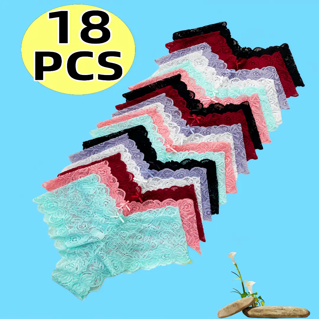 Women's Plus Size Panties, 18-Pack Sexy Low-Waist Seamless Briefs in Lacy Mesh, Ideal Gift for Weddings, Vacations & Valentine's Day