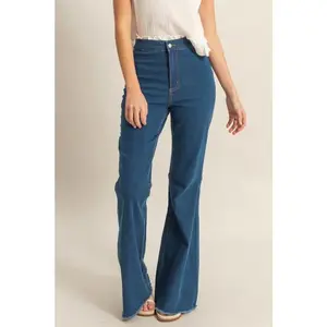 HYFVE Raw Hem High-Waist Washed Flared Jeans