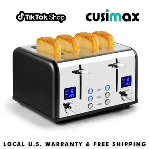 CUSIMAX 4-Slice Multifunction Toaster, 1650W Corded Household Kitchen Appliance, Compact Design with Ultra-Clear LED Display, Stainless Steel Extra-Wide Slots, Dual Control Panels, 6 Shade Settings, Cancel/Bagel/Defrost Functions