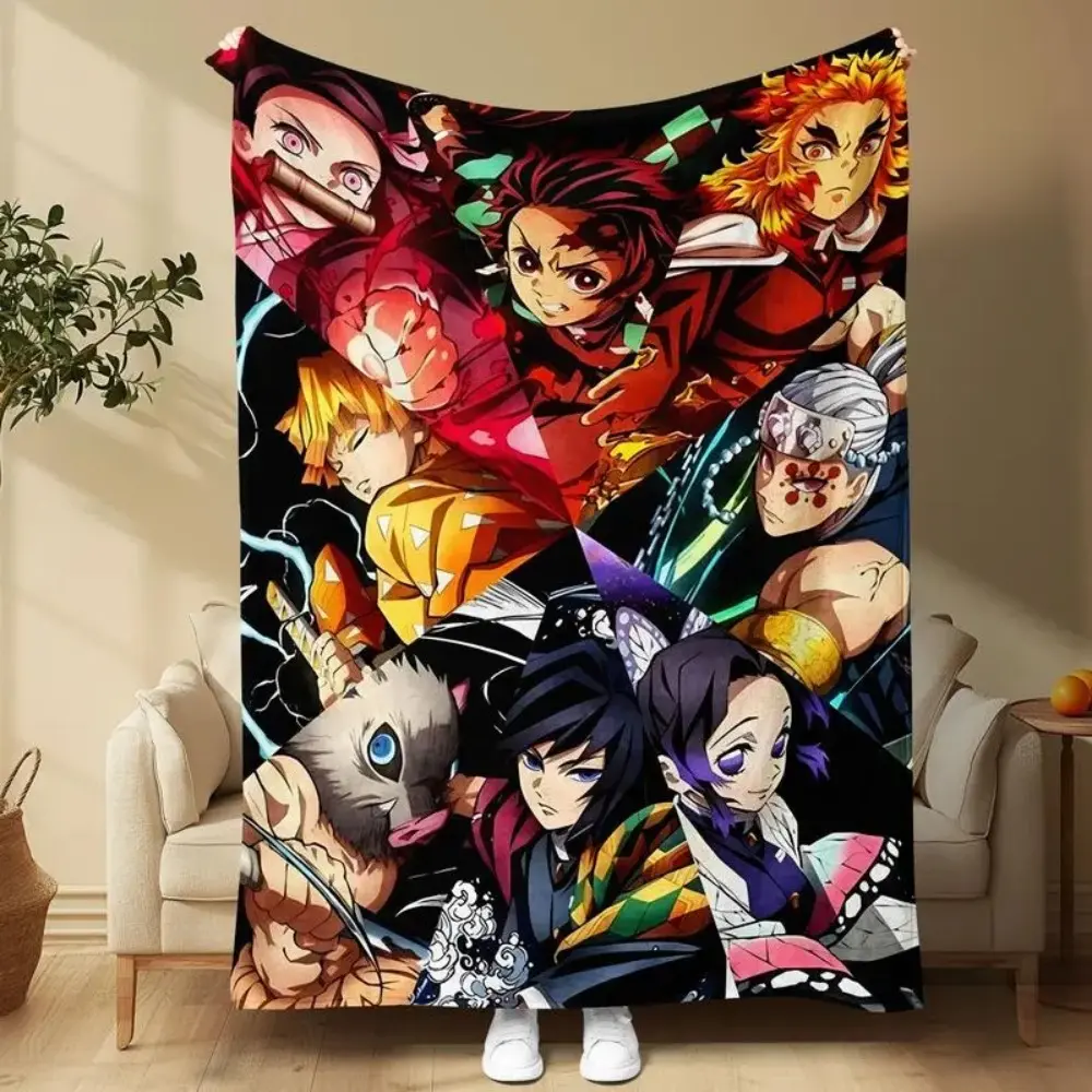 Demon Slayer Character Print Flannel Blanket - Soft Flannel Fabric Throw, Ideal for Bedroom Naps, Perfect Gift for Anime Fans