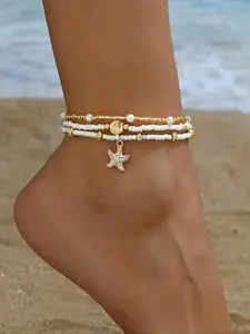 Women's Minimalist Beaded & Shell Decor Anklet, Fashionable Adjustable Anklet for Beach Party Vacation, Trendy All-match & Exquisite Jewelry for Birthday Gift, Fashionable Jewelry Accessories