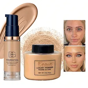 Beauty Glazed 2Pcs Matte Foundation & Oil Control Loose Powder Makeup Set, Full Coverage Concealer, Waterproof Sweatproof Long Lasting, Lightweight Oil Absorbing, Portable Travel Kit For Daily Summer Makeup