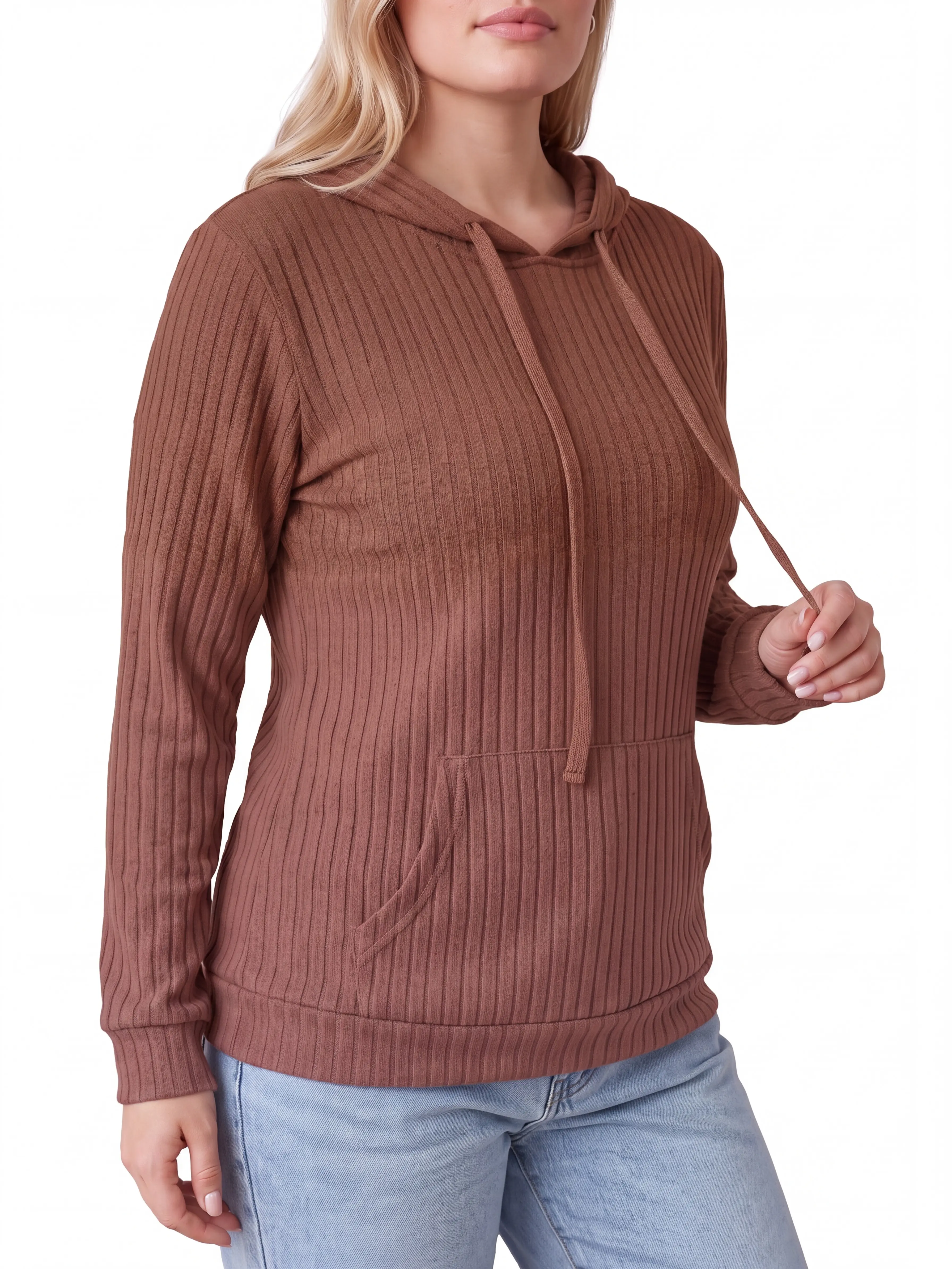 Women's Hooded Knit Sweater, Long-Sleeve Pullover for Casual Wear and Fall Days
