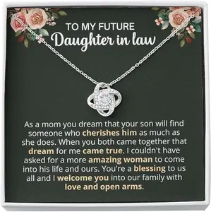 Future Daughter in Law Gifts, Wedding Present from Mother in Law to Bride or Son's Fiancee, Daughter-in-Law Love Knot Jewelry Necklace for Bridal Shower, Engagement, Birthday, Christmas for Her