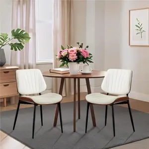 Garvee Set of 2 Mid Century Modern Dining Chairs with Upholstered PU Leather Seats, Walnut Bentwood Back, and Metal Legs; Adjustable and Suitable for Kitchen, Dining Room, and Living Room