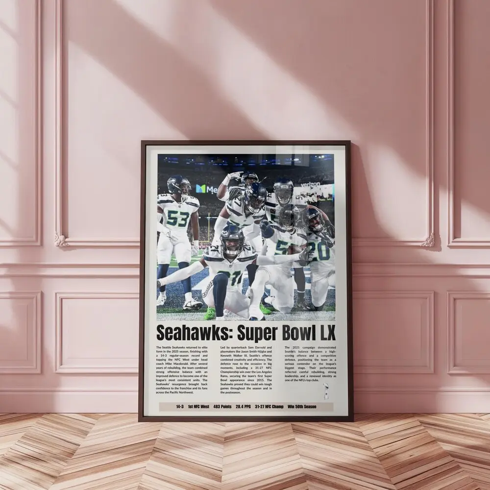 Seattle Seahawks Poster Wall Art Team Print  Decor Gift for Seahawks Fan Seattle Seahawks Art