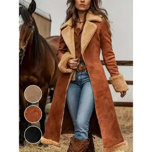 Women’s deer skin coat lined with wool, new for autumn/winter, elegant long sleeves, button-up, mid-length, suitable for outdoor wear, commuting, and parties GARMENTARY