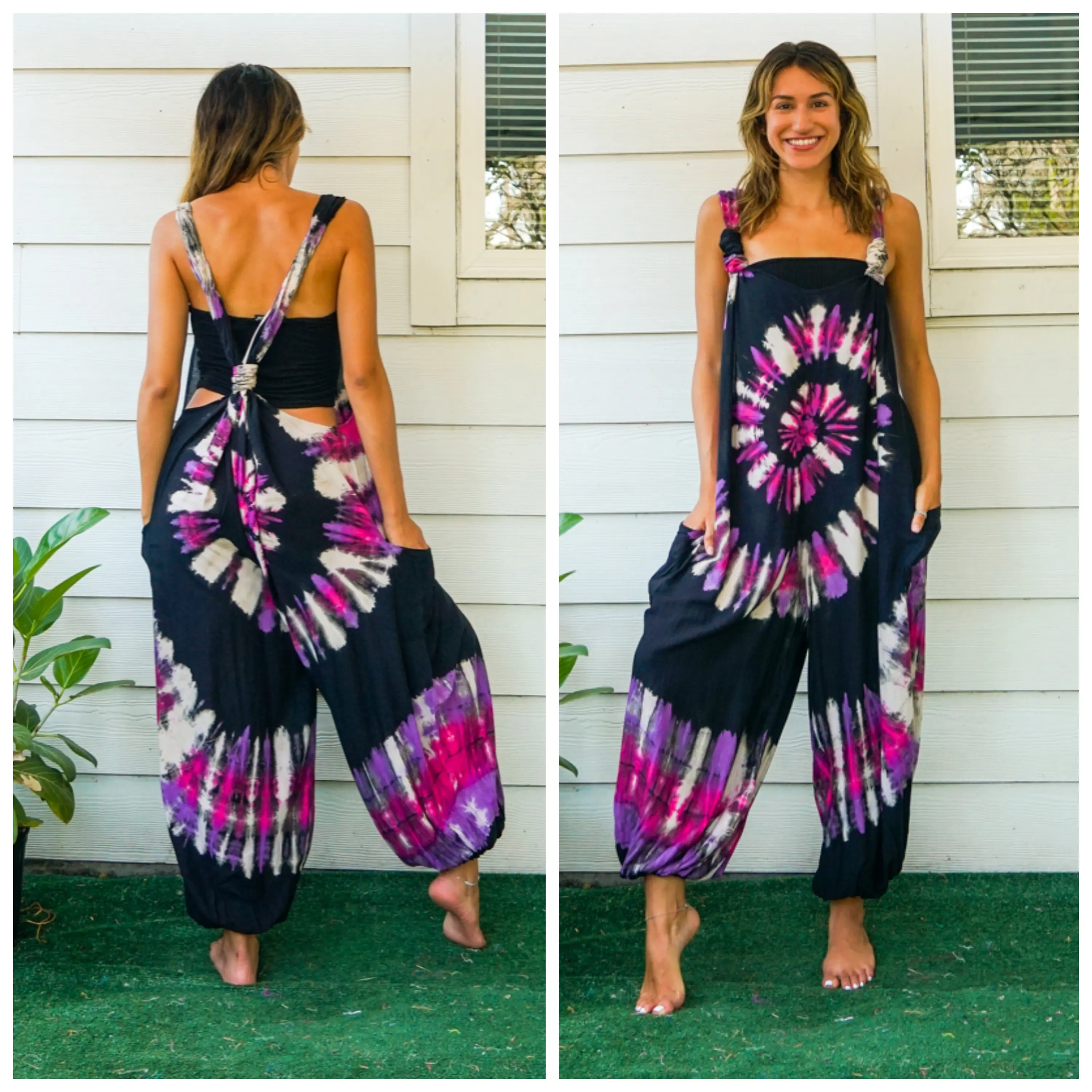 Tie Dye Hippie Dungarees Overalls Jumpsuits Rompers Pants