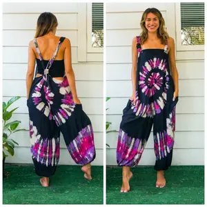 Tie Dye Hippie Dungarees Overalls Jumpsuits Rompers Pants