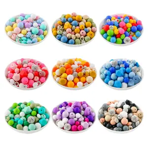 110PCS Mixed Silicone Beads for Keychain Making,Hexagonal beads,Lentil Beads,Rhinestone for Bracelet Beaded Charm Beading Kit