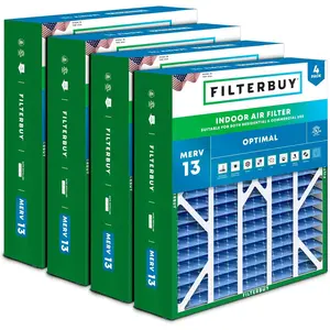 Filterbuy 20x25x6 Air Filter (4-Pack), Pleated MERV 13 Optimal Defense HVAC AC Furnace Air Filters for Aprilaire Space-Gard 201 / 2200 / 2250 & Lennox