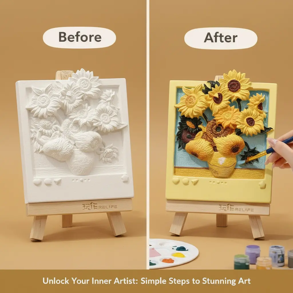 3D Sunflower Painting Kit - DIY Acrylic Coloring Set with Brushes, Relaxing Mindful Craft for Home Decor, Gift for Kids & Adults