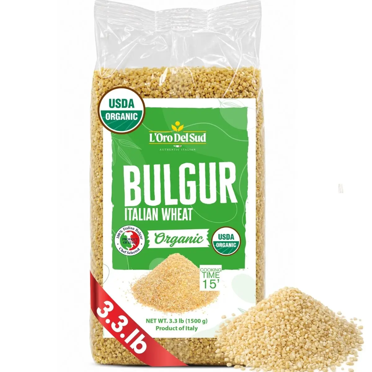 L’Oro Del Sud, Organic Bulgur Wheat, USDA Certified, 3.3 lb (1.5 kg)
