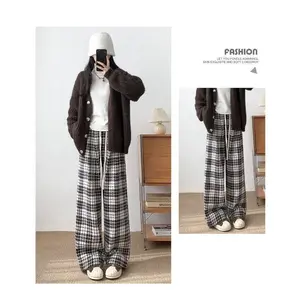No.1 New Maillard Retro Casual Woolen Plaid Pants Women's Autumn and Winter High Waist Slim Straight Small Idle Style Wide Leg Pants Womenswear Bottom glass cleaner incandescent christmas lights christmas 2024 ornament Comfort Maxi Trouser