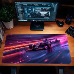 Racing Speed Mouse Pad Neon Lights Gaming Mouse Pads Pink Purple Mousepad Rubber Stitched Edges Keyboard Pad XXL Large Extended Desk Accessories Desk Decor For Office