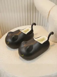 Cute Cat Plush Warm Slippers, Waterproof Non-Slip Winter Shoes, Cozy Indoor Footwear for Women & Men, Perfect for Cold Weather