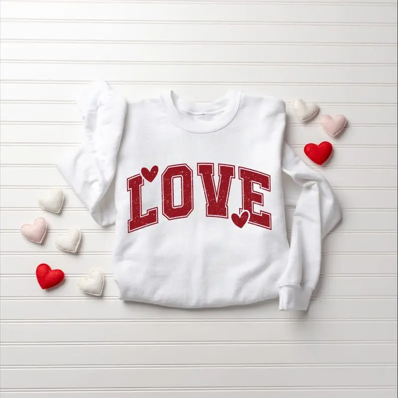 Retro Love Valentines Heart Sweatshirt, Teacher Valentines Sweater, Women’s Valentine Graphic Shirt, Cute Vintage Love Crewneck Gift Casual Long Sleeve