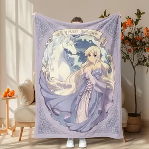 Princess & Unicorn Pattern Blanket, Soft Comfortable Throw Blanket, Warm Napping Blanket for Home Office Travel Camping