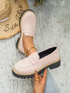 Women's Thick Sole Flatform Loafers, Multiple Colors Available, Comfortable Wide Round Toe Slip-On Casual Flats, Modern Style All Season Shoes Footwear