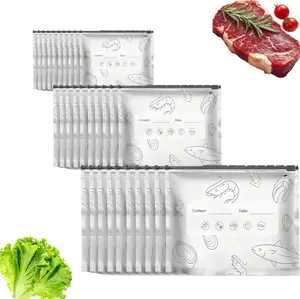 30PCS reusable aluminum foil sealed storage bags, 2026 new resealable food vacuum zipper bags, vegetable, fruit, and meat upright aluminum foil sealed bags with labels and zippers (10 each of 3 sizes)