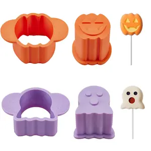 Halloween Cake Pop Molds - Cookie Cutters Set, Pumpkin & Ghost Cake Pop Cutter and Pusher, 3D Printed Chocolate Mold Press for Party Treats, Cake Pop Kit Baking Molds for Desserts