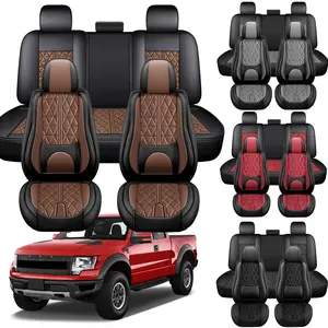Car Seat Covers Front Set with Waterproof Leather Full Coverage Cushion Cover for Cars SUV Pickup Truck, Fit for Ford f150/Ram1500/Nissan Frontier/Toyota Tacoma/GMC Canyon/Silverado - Black
