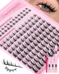 Manga Lash Clusters Kit Fairy Cluster Eyelash Extensions with Bottom Lashes Wispy Eyelash Clusters Kit Spiky Cluster Lashes 8-16mm DIY Lash Extension Kit with Lash Bond and Seal Tweeters