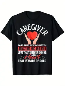 Caregiver Definition Men's T-Shirt - Super Soft, Breathable & Moisture Absorbent Cotton Crew Neck Tee with Inspirational Print - Comfortable Casual Street Style Short Sleeve Top - Perfect Gift for Nurses & Caretakers, Care Giver Shirts