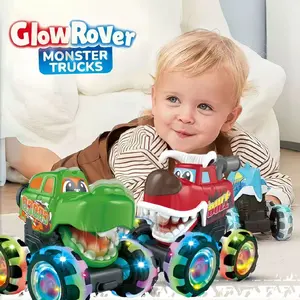 Kids Press-Drop Dinosaur Car Monster Truck Toy, Inertia Slide Press-Go Boy Girl Toy, Cool Lights Mouth Opens, Indoor Parent-Child Interaction Gift