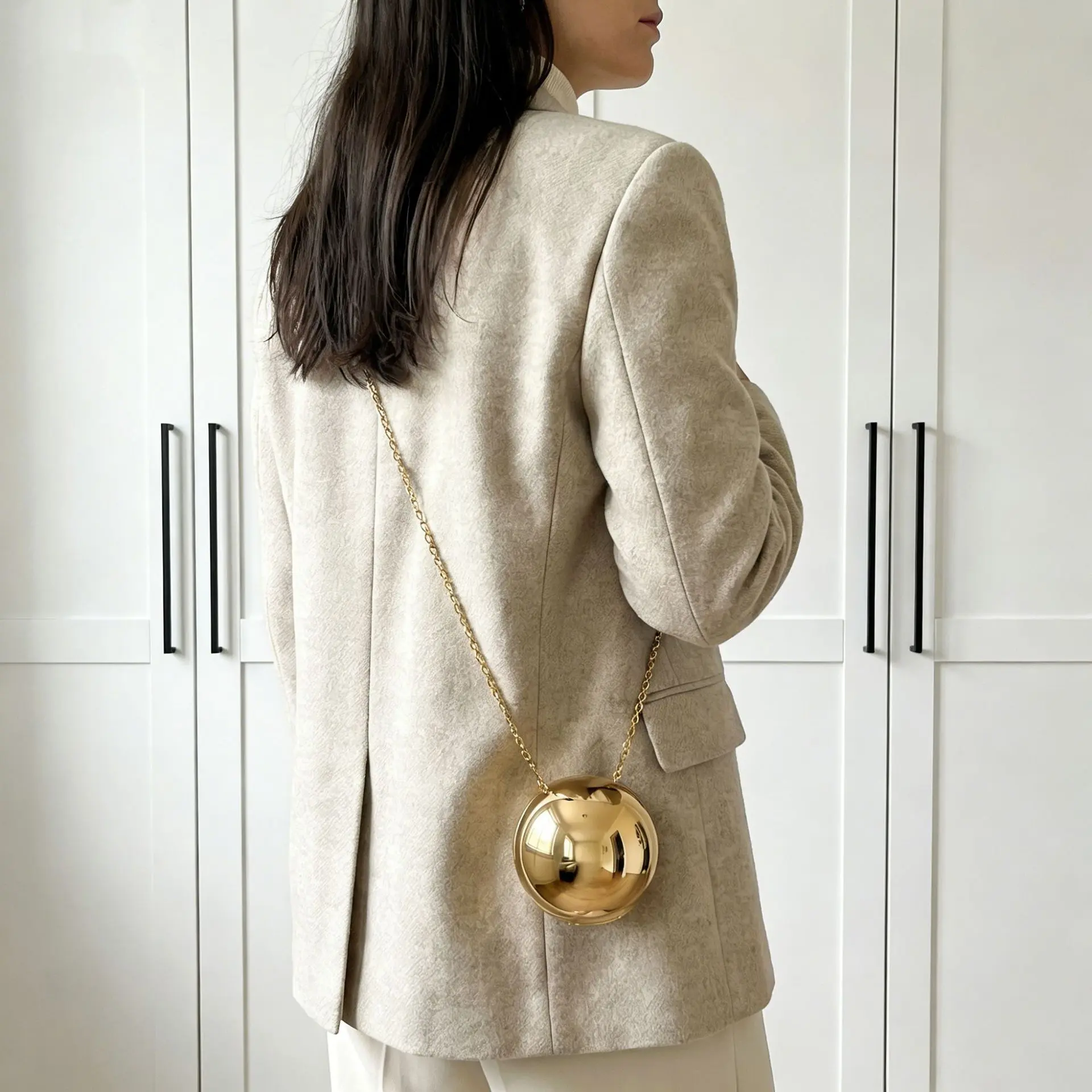 New style color-blocked round ball evening bag, acrylic fashion chain shoulder and crossbody women's bag, makeup bag