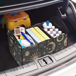 Sun Star Moon Pattern Print Multi-Functional Car Storage Box, Foldable Trunk Organizer with Dividers, Vehicle Interior Organiser, Car Storage Organizers, Car Organization Supplies, Car Accessories