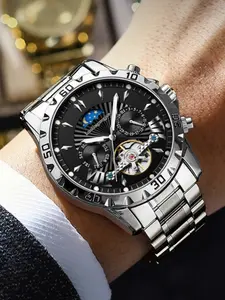 New Luxury Business Men's Automatic Mechanical Watch, Fashion Casual Night Light Waterproof Calendar, Stainless Steel Strap, Best Gift