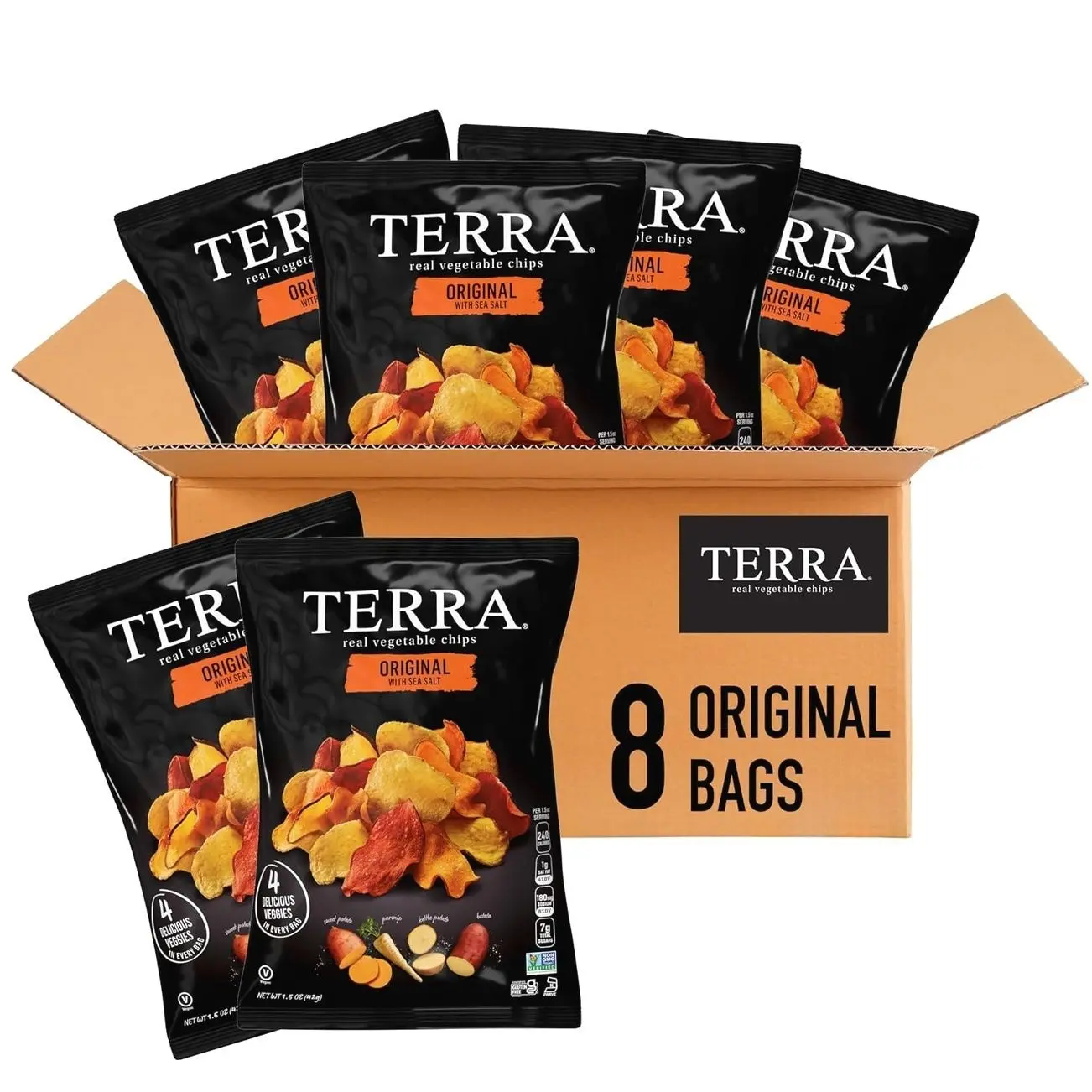Terra Vegetable Chips, Original with Sea Salt Vegetable Chips, 1.5 oz (Pack of 8)