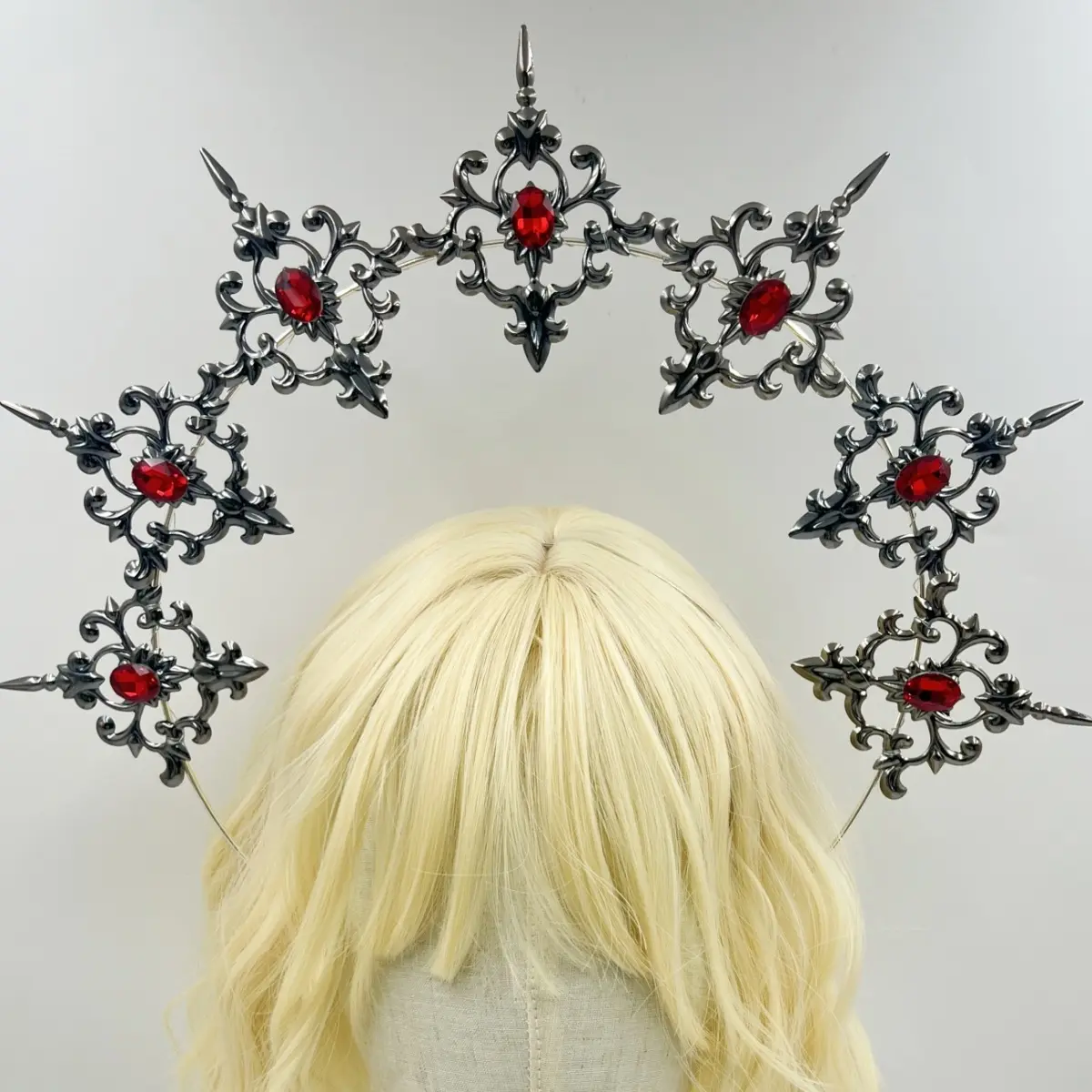 New Goddess Halo Tiara Baroque Bridal Headband Halloween Costume Photo Shoot Hair Accessory Crown Design Durag Hairpiece Red
