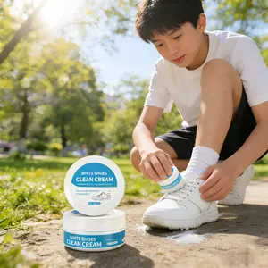 1.White Shoe Cleaner Cream Multipurpose No-Wash Solid with Sponge Removes Stains for Leather Silicone Car Interiors Mild Non-Irritating Eco-Friendly