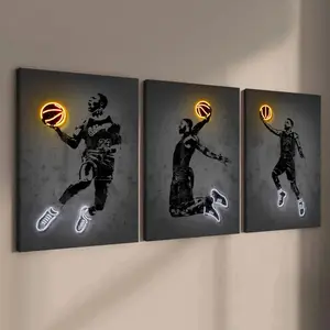 3Pcs Basketball Player Canvas Wall Art, Sports Fan Poster, Modern Home Decor for Living Room Bedroom Office