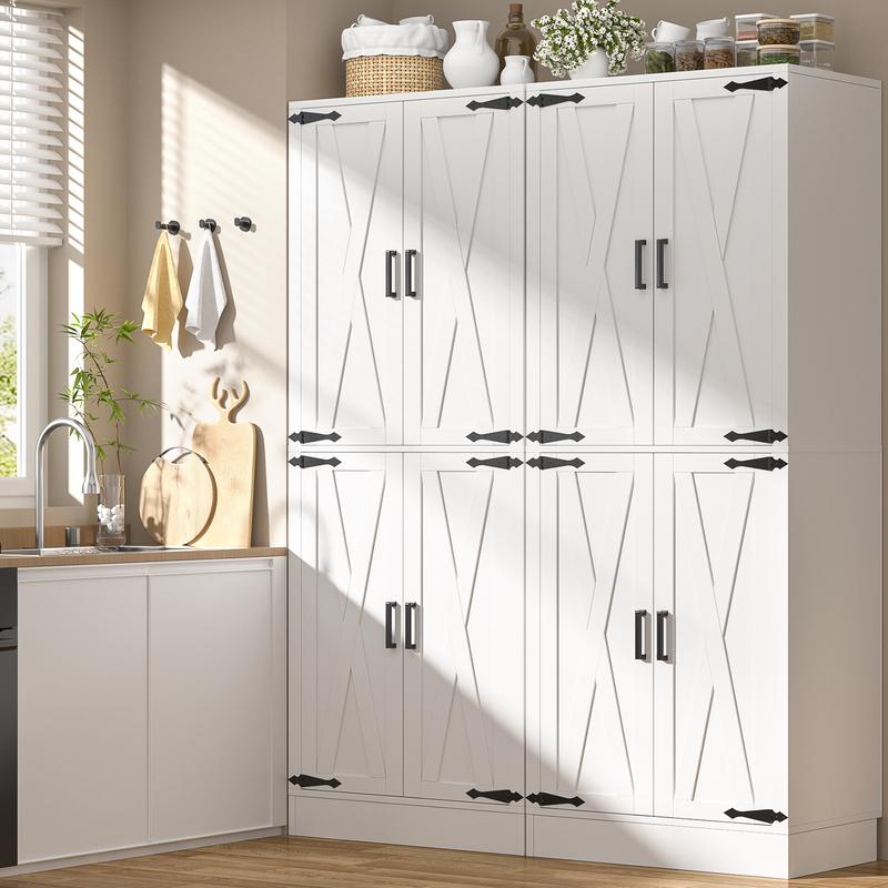 71" Farmhouse Kitchen Pantry Storage Cabinet with Barn Doors, Adjustable Shelves & Drawer Organizer, Versatile Tall Storage Cupboard for Dining Room, Bathroom, Utility Room