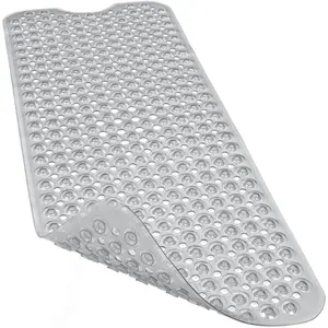 Bathtub and Shower Mats, 40x16 Inch  Non Slip Soft Bath Tub Mat with Suction Cups and Drain Holes for Bathroom Floor and Keep Tubs Clean, Machine Washable, Clear Gray