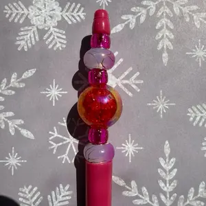 Pink Beaded Pen with Colorful Beads and Unique Design for Writing and Crafting