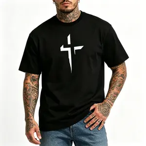 Pure Cotton Men's Christian Cross Graphic Print T-Shirt Crewneck Casual Streetwear Tee, Breathable Soft Cotton Short Sleeve Summer Top for Men, Everyday Wear, Regular Fit, Black, Men's T shirts